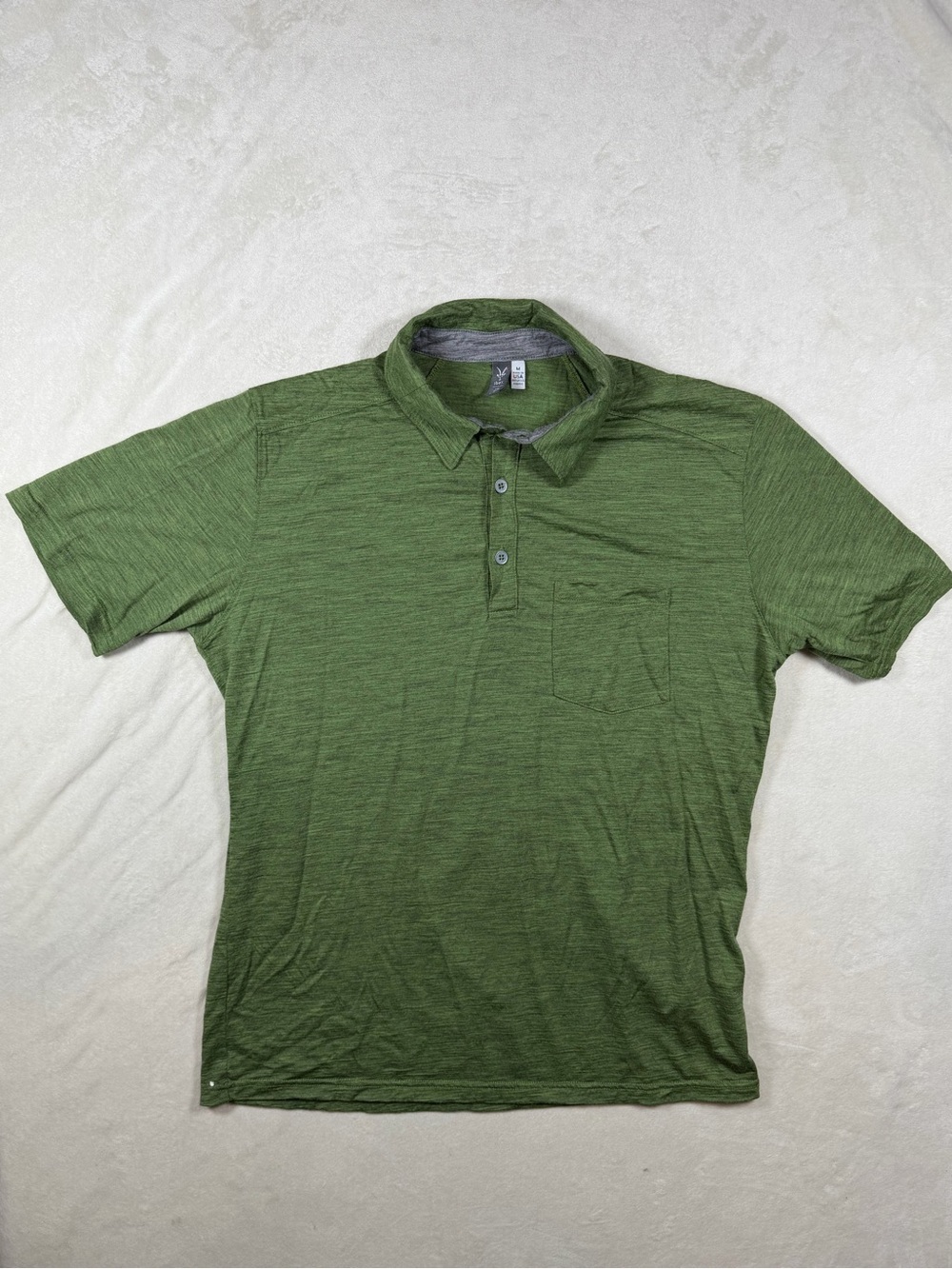 ibex Size Medium 100% Wool Made in USA Olive Green Short-Sleeve Polo